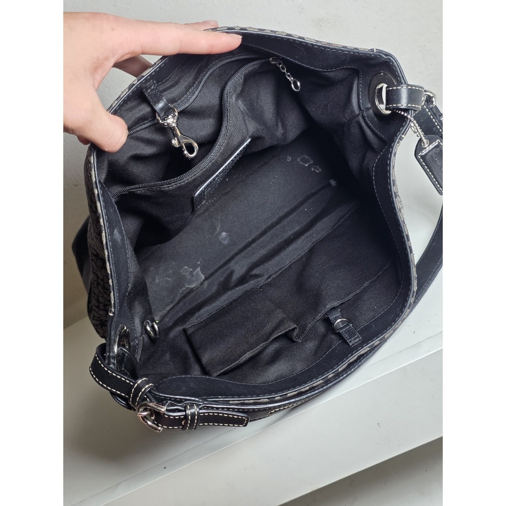 Vintage Coach F11666 Hobo Bucket Bag Shoulder Bag Black Gray Signature 14 In - Picture 8 of 8